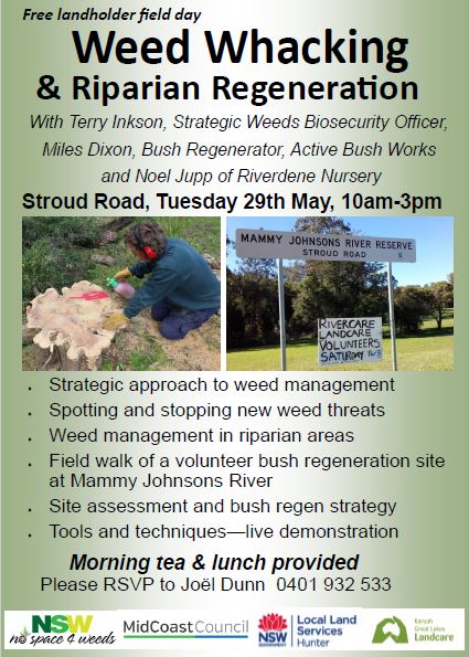 Hunter Region Landcare Network - Weed Whacking Mammy Johnson River Reserve Stroud Road 29 May 2018